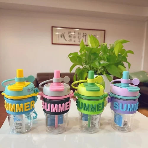 Buy 500ml Summer Water Bottles with Straw | Leak-Proof, Portable, Multi Colors