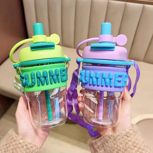 Buy 500ml Summer Water Bottles with Straw | Leak-Proof, Portable, Multi Colors