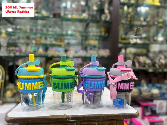 Buy 500ml Summer Water Bottles with Straw | Leak-Proof, Portable, Multi Colors