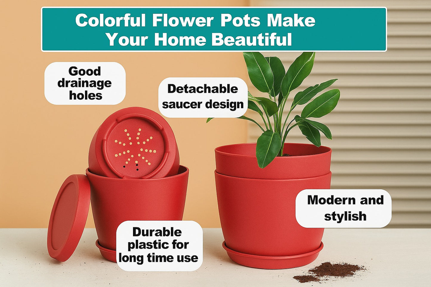 Plant Pots Indoor with Drainage Home Décor Flower Pots for Indoor