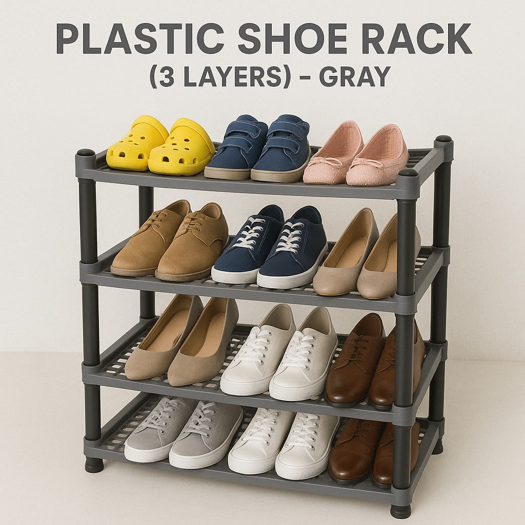 3,4 and 5 Layers Plastic Shoe Rack Kitchen Stand Lightweight Organizer 15 inch Height